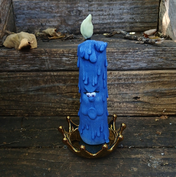 Other - Blue Drip Candle with Gold Holder